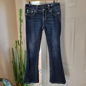 Miss Me Relaxed Boot Cut Western Cowgirl Dark Wash Jeans, Size 28×34